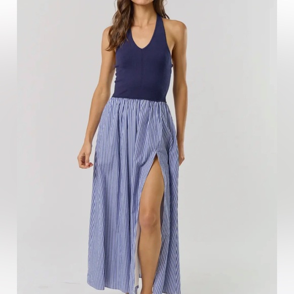 Lalavon Navy and White Striped Dress - Picture 2 of 12